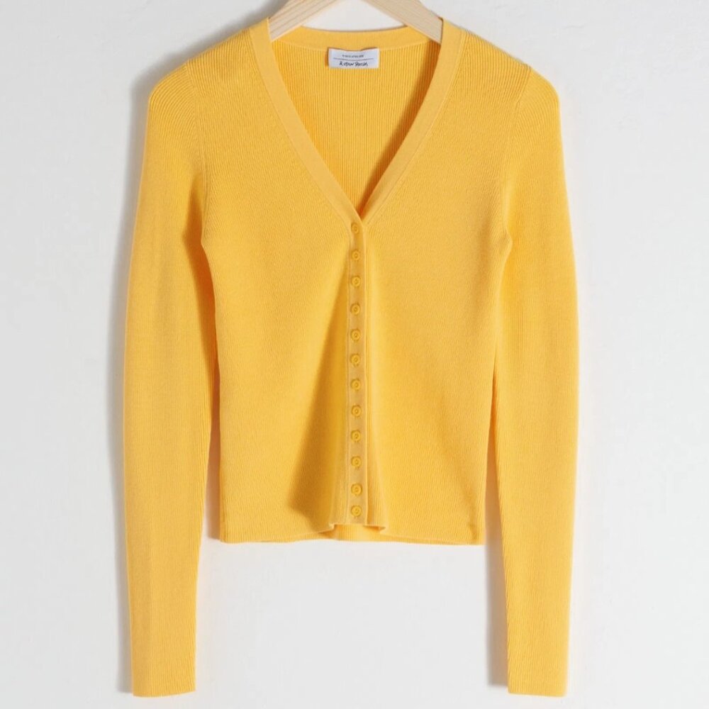 & other stories | Yellow Fitted Ribbed Cardigan